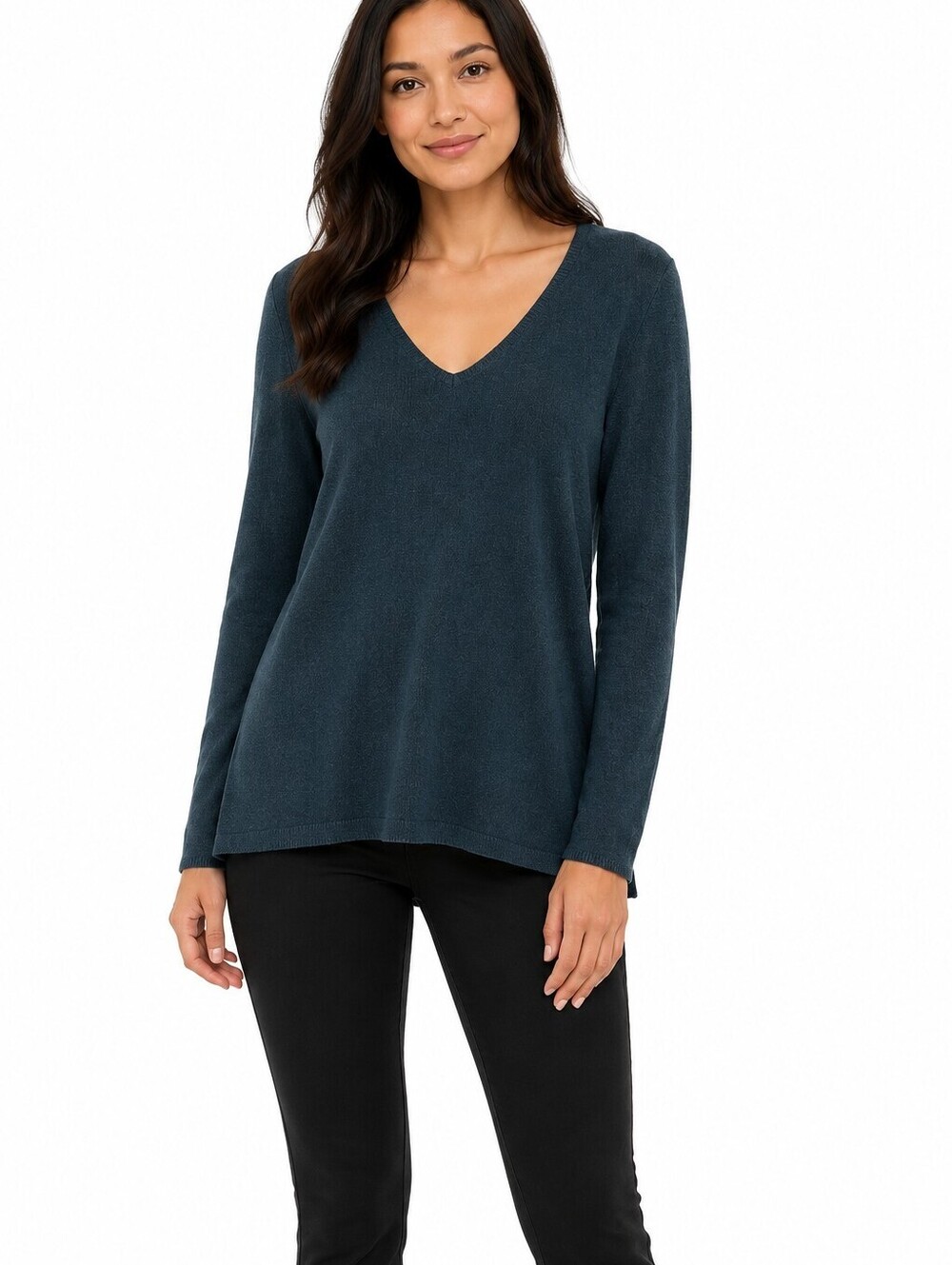 Sandwich Women's V-Neck Lightweight Knit Sweater Dark Teal Long Sleeve Size M